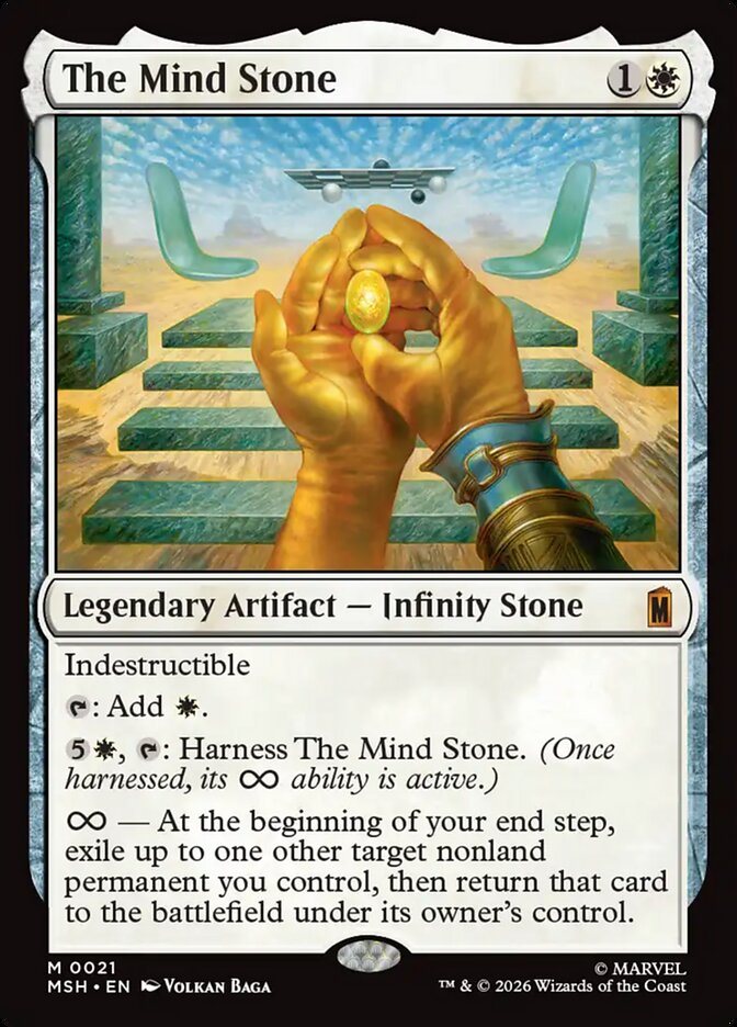 הקלף The Mind Stone מתוך הסט, המדגים את מנגנון ה-Harness ויכולת האינסוף