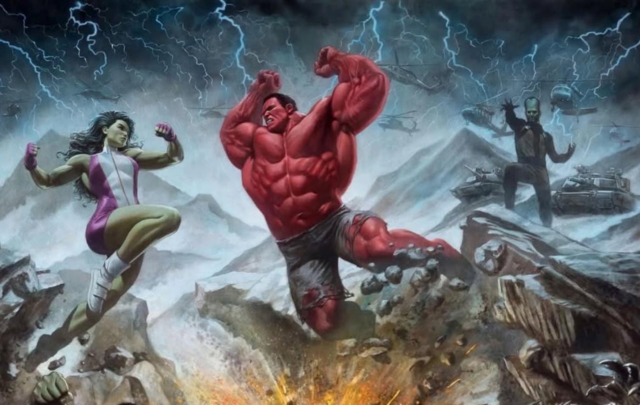 אומנות הקלף של רד האלק מול שי-האלק מתוך Marvel Super Heroes