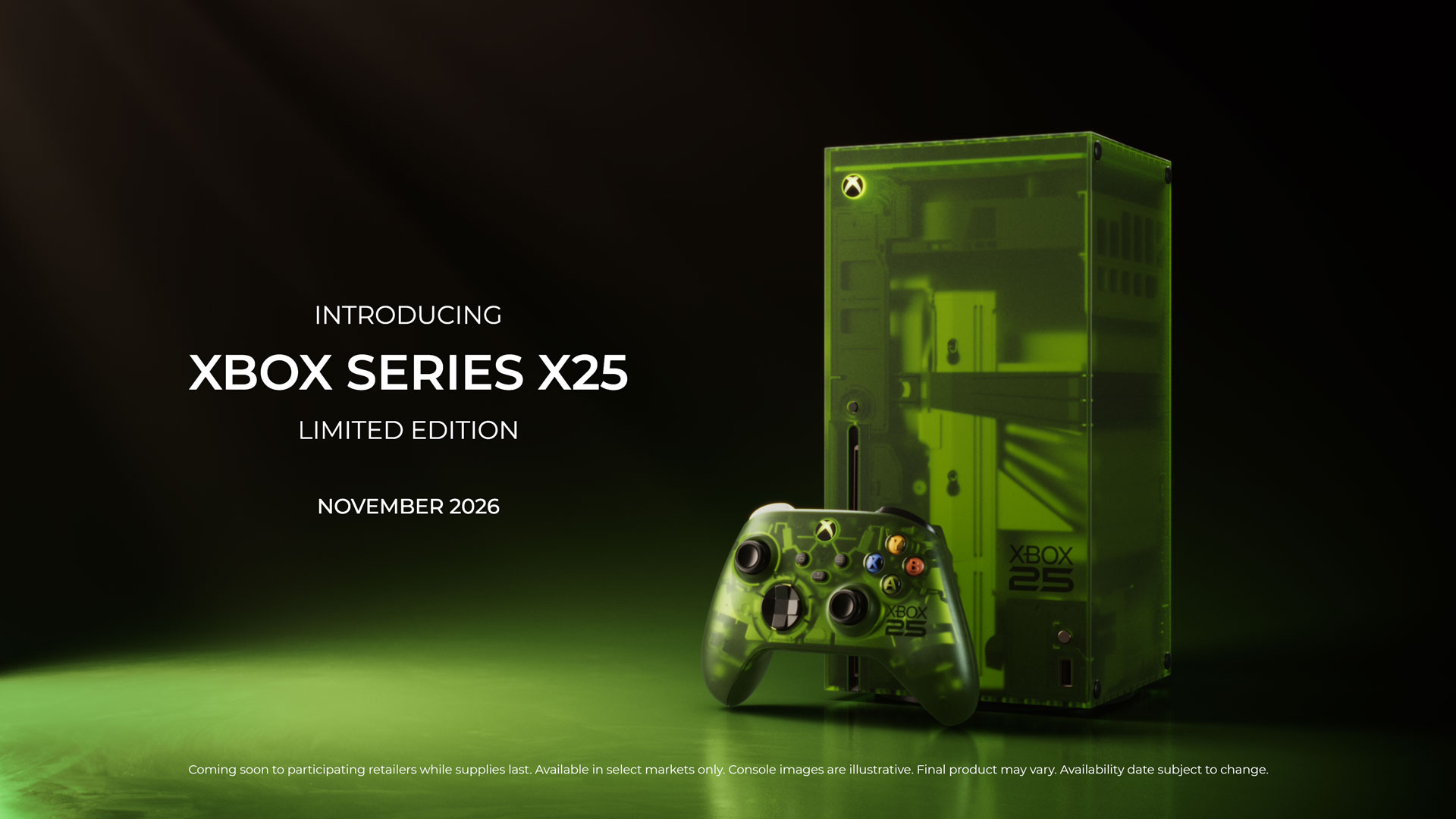 Xbox Series X25 Limited Edition - קונסולה ובקר בעיצוב שקוף-ירוק